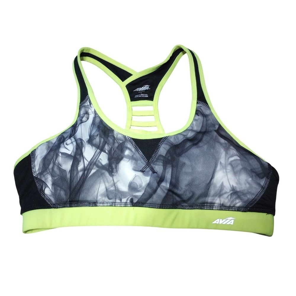 Avia Womens Neon Lime Green Smoke Print Racerback Sports Bra RH11W605 Large